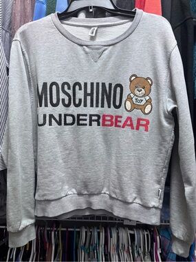 Moschino Light Grey Crewneck Sweatshirt with Stitch Detail